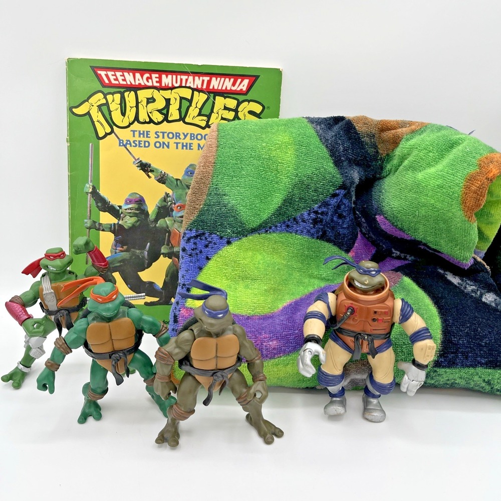 TMNT Vintage Lot Action Figures 2002–2005 + Book & Towel Teenage Mutant Ninja Tu
